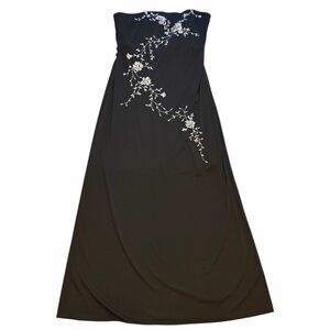 VINTAGE Onyx Nite Black Strapless Dress with White Floral Design NWT